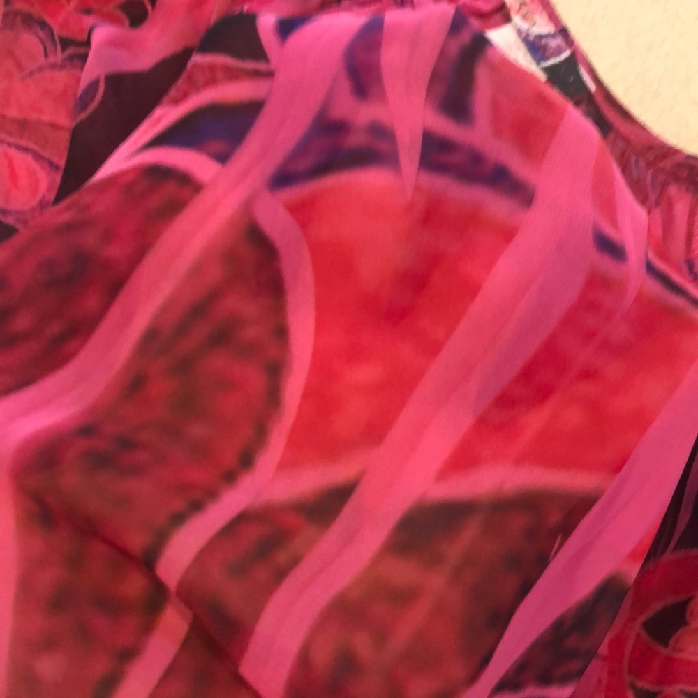 VTG BODY CENTRAL COLD SHOULDER SHORT SLEEVE ABSTRACT PRINT BLOUSE PINK PURP SZ M - Picture 10 of 16